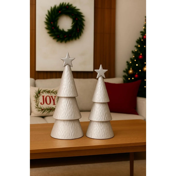 Kit 2 Árvores de Natal Cerâmica Decoração Natalina Charmosa - Casa Farfelle