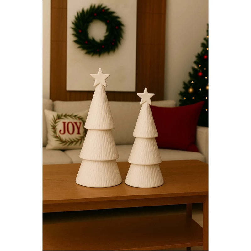 Kit 2 Árvores de Natal Cerâmica Decoração Natalina Charmosa - Casa Farfelle