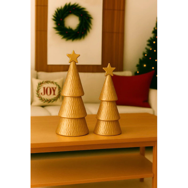 Kit 2 Árvores de Natal Cerâmica Decoração Natalina Charmosa - Casa Farfelle