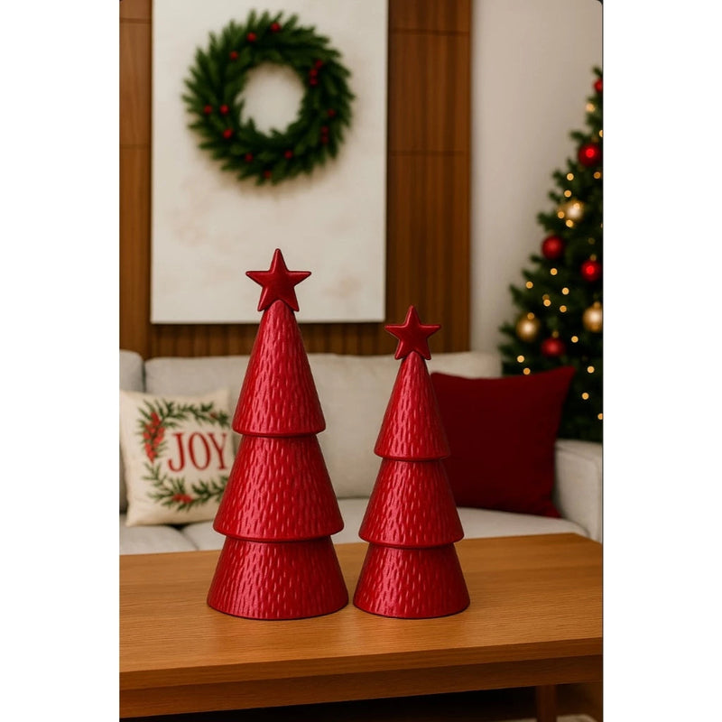 Kit 2 Árvores de Natal Cerâmica Decoração Natalina Charmosa - Casa Farfelle