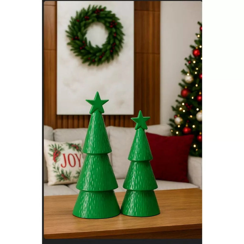 Kit 2 Árvores de Natal Cerâmica Decoração Natalina Charmosa - Casa Farfelle