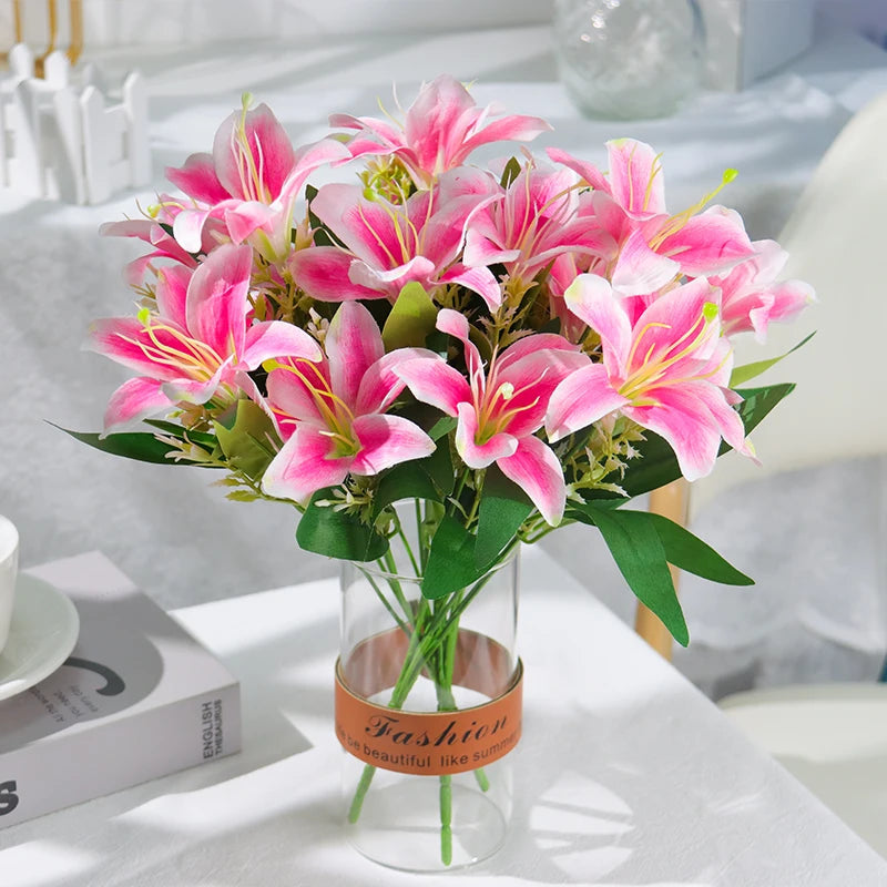 Lírios Artificiais de Seda para Decoração 7 Flores - Casa Farfelle