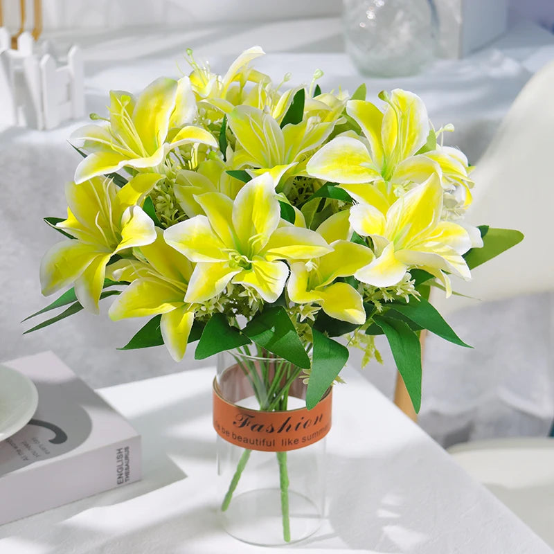 Lírios Artificiais de Seda para Decoração 7 Flores - Casa Farfelle