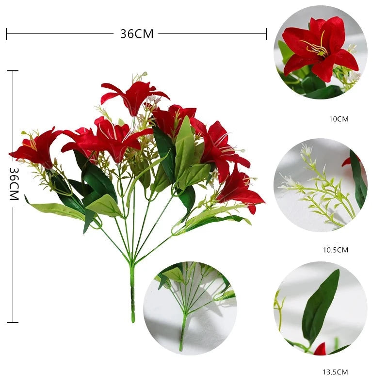 Lírios Artificiais de Seda para Decoração 7 Flores - Casa Farfelle