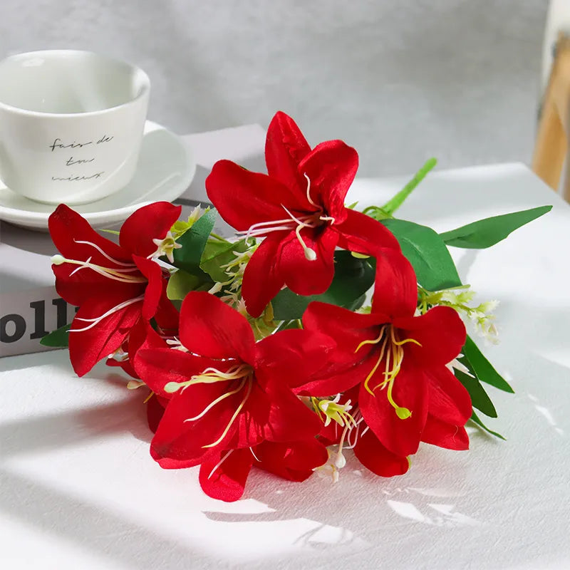 Lírios Artificiais de Seda para Decoração 7 Flores - Casa Farfelle