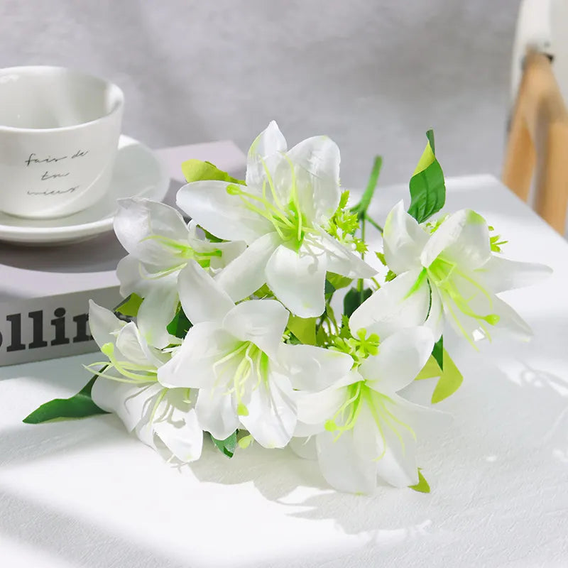 Lírios Artificiais de Seda para Decoração 7 Flores - Casa Farfelle