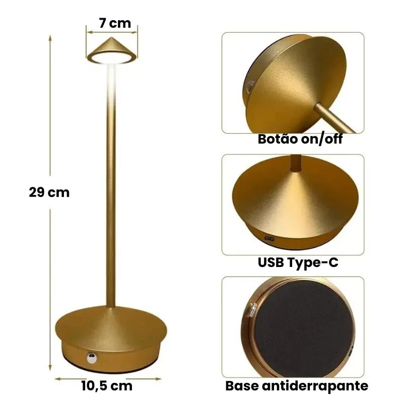 Luminária de Mesa Decorativa Sem Fio Recarregável - Casa Farfelle