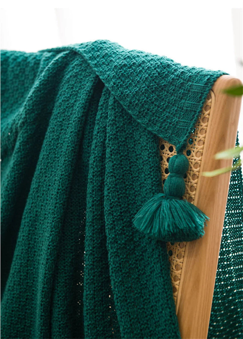 Manta de Malha com Borla - Conforto e Estilo para Seu Lar - Casa Farfelle