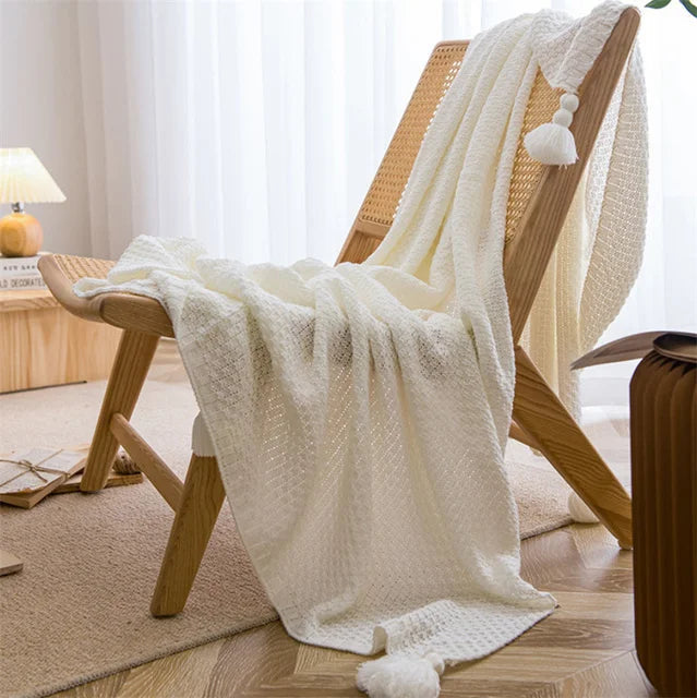 Manta de Malha com Borla - Conforto e Estilo para Seu Lar - Casa Farfelle