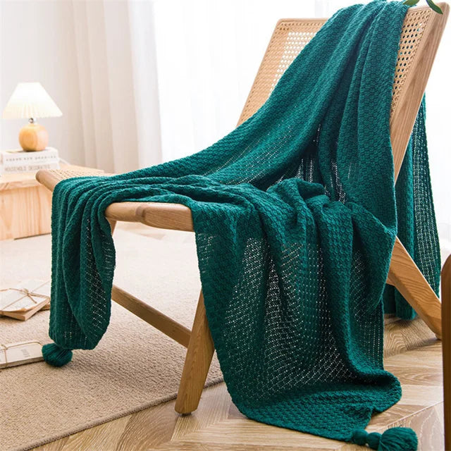 Manta de Malha com Borla - Conforto e Estilo para Seu Lar - Casa Farfelle