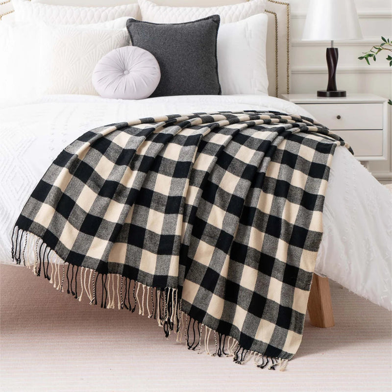 Manta Xadrez Battilo com Borlas - Toque de Elegância - Casa Farfelle