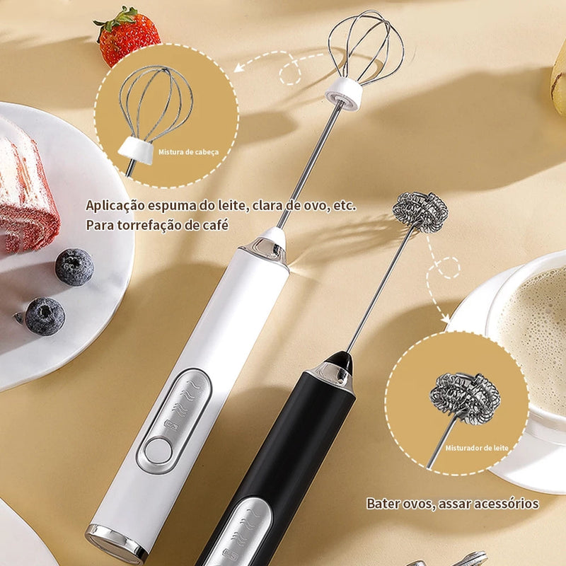 Mini Mixer Elétrico 2 em 1 – Batedor e Misturador para Café, Leite, Ovos e Bebidas - Casa Farfelle