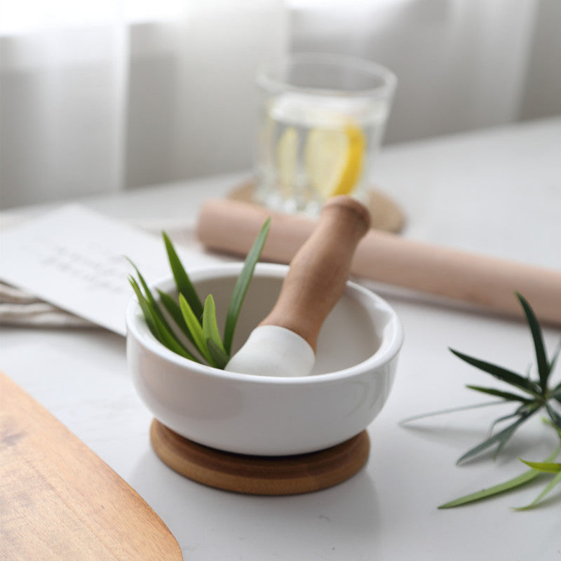 Pilão com Socador em Cerâmica e Bambu - Casa Farfelle