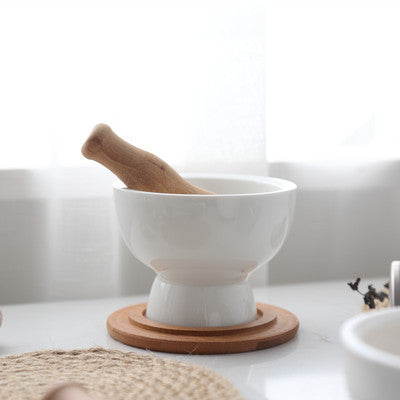 Pilão com Socador em Cerâmica e Bambu - Casa Farfelle