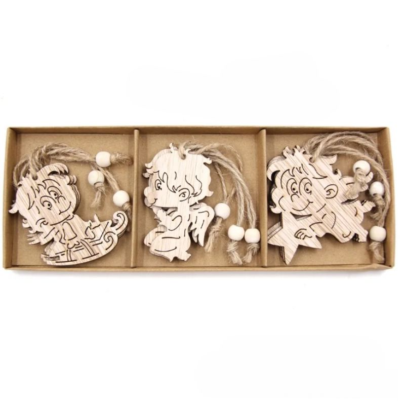 Pingentes De Natal em Madeira 12 unidades