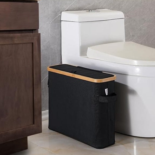 Cesta de Armazenamento de Papel Higiênico em Oxford com Tampa de Bambu - Casa Farfelle