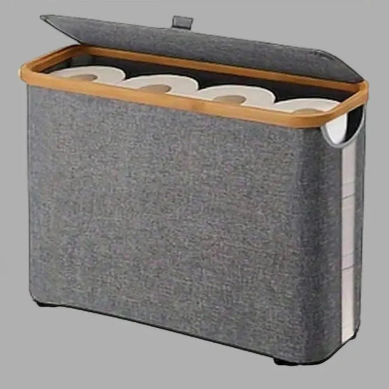 Cesta de Armazenamento de Papel Higiênico em Oxford com Tampa de Bambu - Casa Farfelle
