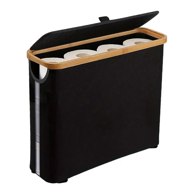 Cesta de Armazenamento de Papel Higiênico em Oxford com Tampa de Bambu - Casa Farfelle