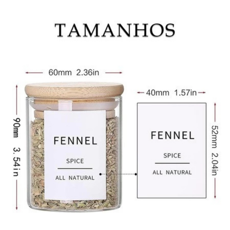 Porta Temperos com Tampa de Bambu – Kit com 6 Unidades de 200ml | Casa Splendida - Casa Farfelle