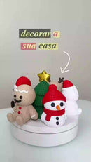Enfeite de Natal Estilo Crochê – Personagens Natalinos: Papai Noel, Rena e Boneco de Neve