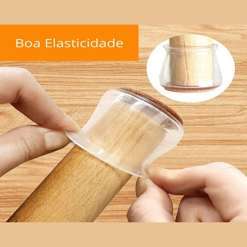 Protetores de Silicone para Pés de Cadeira com Feltro 360º  Kit 4 ou 24 Peças - Casa Farfelle