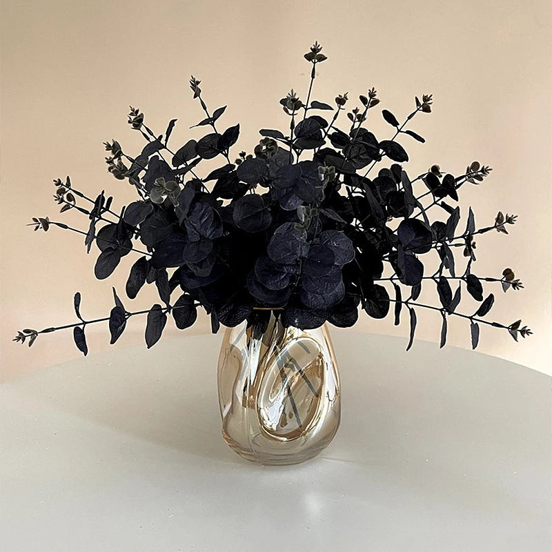 Ramos de Folhas de Eucalípto Artificiais Negros para Decoração 5 Peças - Casa Farfelle