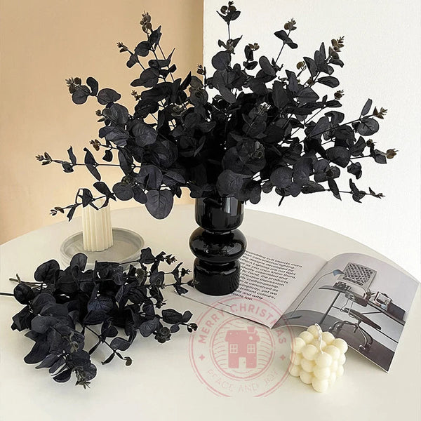 Ramos de Folhas de Eucalípto Artificiais Negros para Decoração 5 Peças - Casa Farfelle