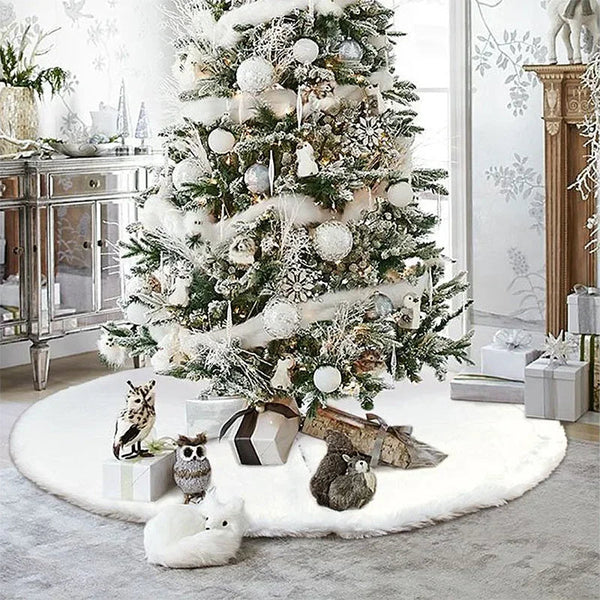 Saia para árvore de Natal Plush Redonda Branco Neve - Casa Farfelle