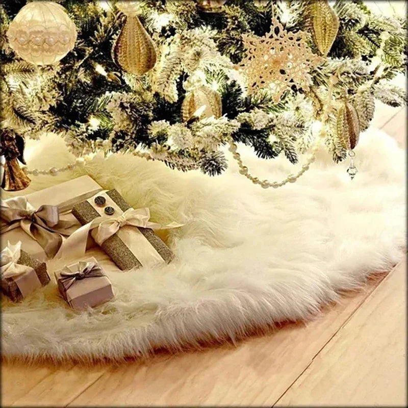 Saia para árvore de Natal Redonda Plush Neve Branca Lenogue - Casa Farfelle