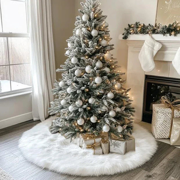 Saia para árvore de Natal Redonda Plush Neve Branca Lenogue - Casa Farfelle
