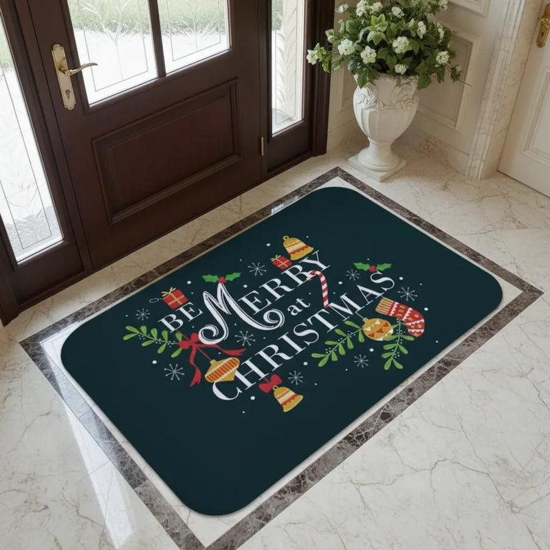 Tapete/Capacho de Natal para Entrada/Cozinha/Banheiro - Merry Christmas Liso