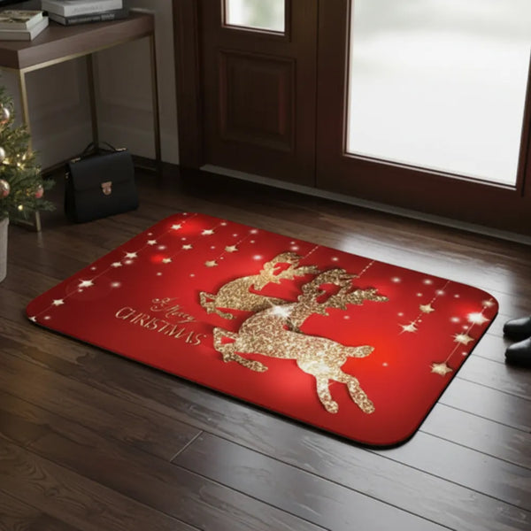 Tapete/Capacho de Natal para Entrada/Cozinha/Banheiro - Merry Christmas Vermelho
