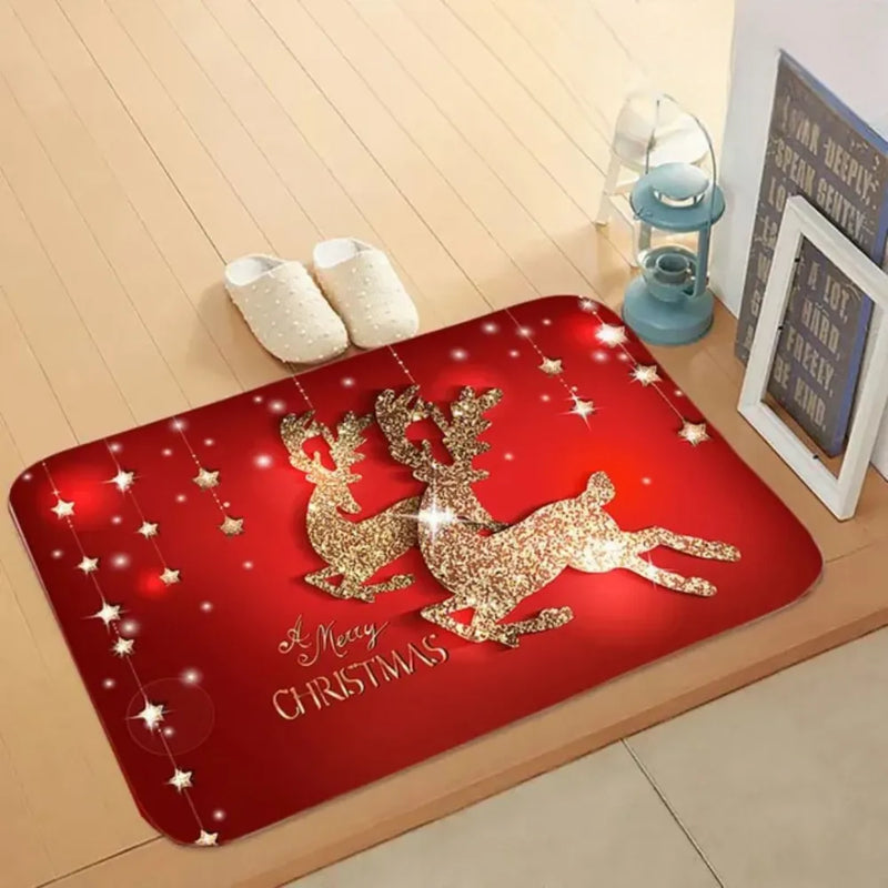 Tapete/Capacho de Natal para Entrada/Cozinha/Banheiro - Merry Christmas Vermelho