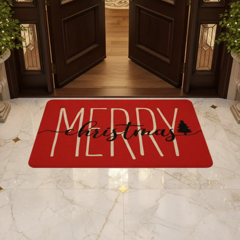 Tapete/Capacho de Natal para Entrada/Cozinha/Banheiro Vermelho - Merry Christmas