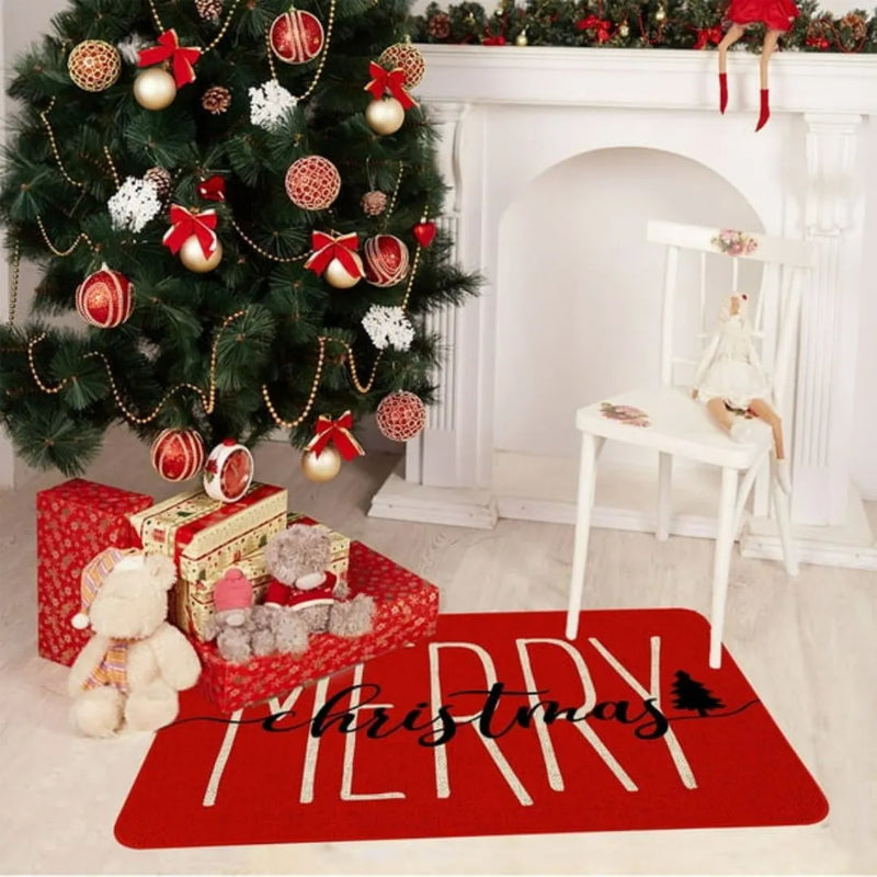 Tapete/Capacho de Natal para Entrada/Cozinha/Banheiro Vermelho - Merry Christmas
