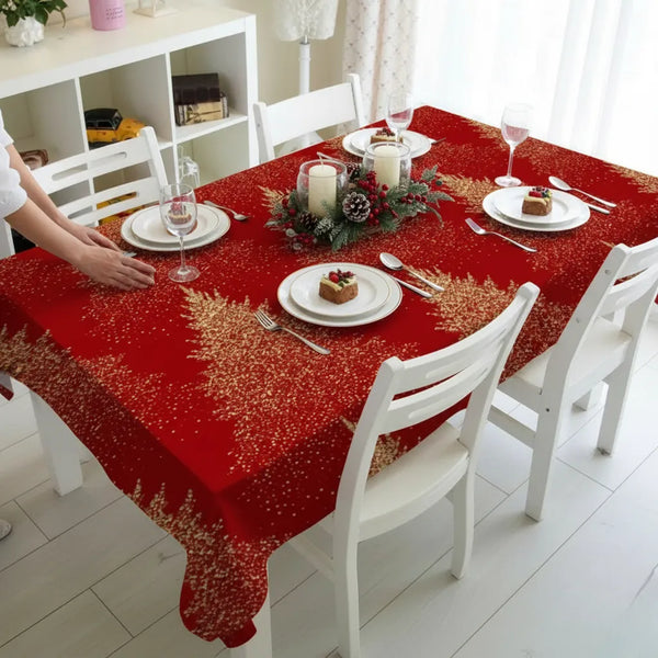 Toalha de Mesa para Natal Impermeável Árvore - Vermelha