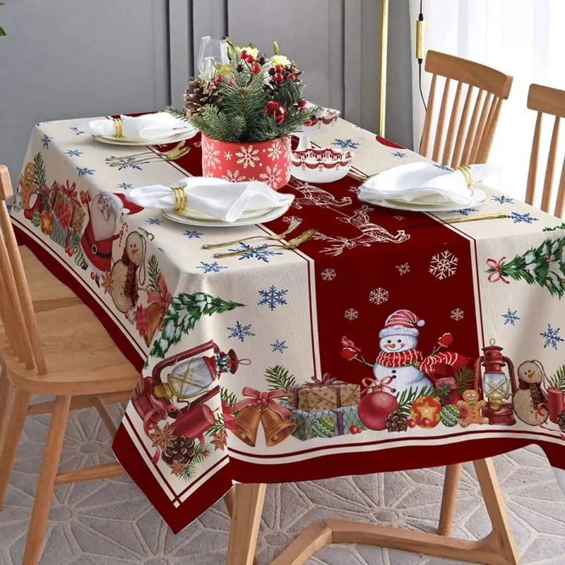 Toalha de Mesa para Natal Impermeável - Enfeitada