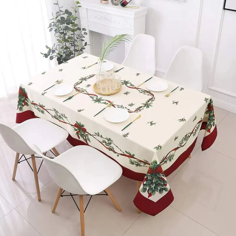 Toalha de Mesa para Natal Retangular Impermeável - Folhas