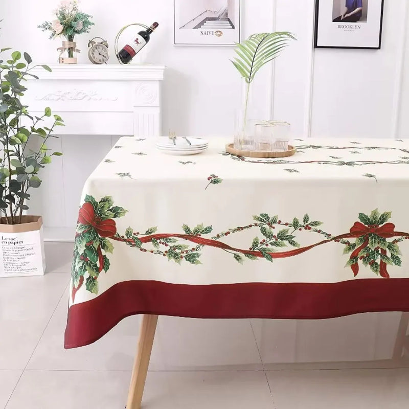 Toalha de Mesa para Natal Retangular Impermeável - Folhas