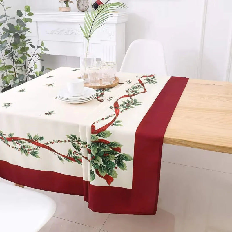 Toalha de Mesa para Natal Retangular Impermeável - Folhas