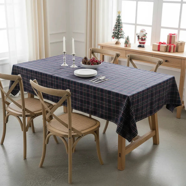 Toalha de Mesa para Natal Retangular Impermeável Quadriculada - Azul