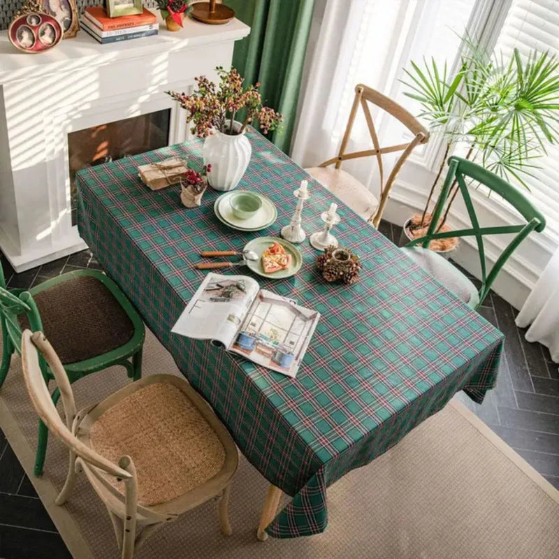 Toalha de Mesa para Natal Retangular Impermeável Quadriculada - Verde