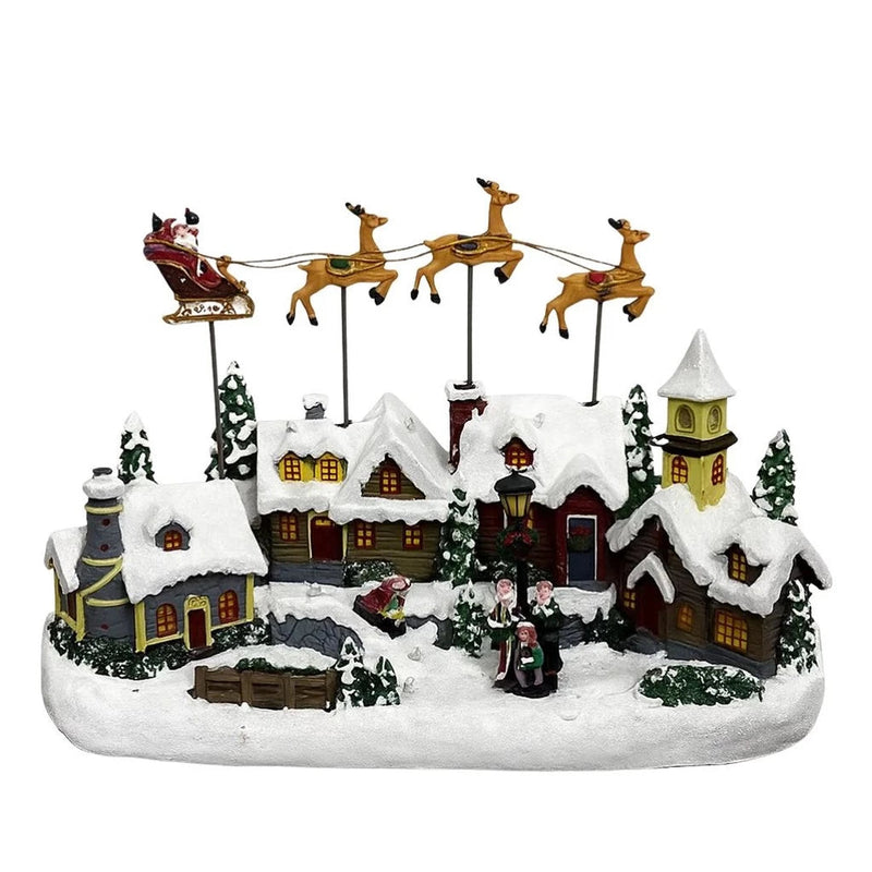 Vila de Natal Nevada com LED Musical em Resina Decorativa - Casa Farfelle
